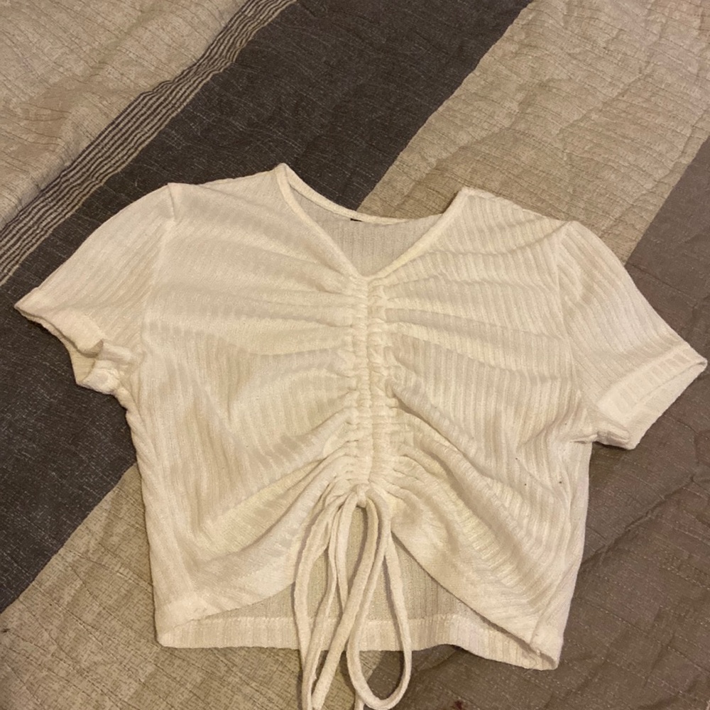 SHEIN ruched front white crop top